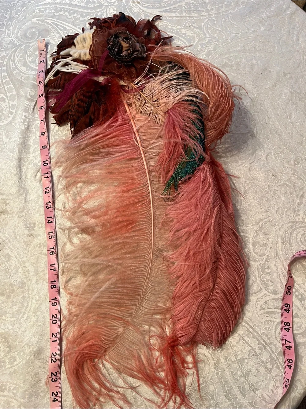 Dragon Wings Feather Fascinator in Coral and Burgundy - Women Hats with Barette